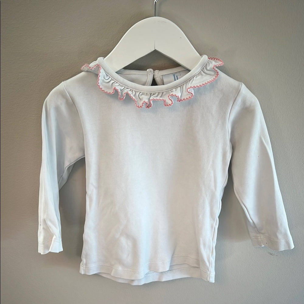 Little English - White Long Sleeve Top with Pink Trim